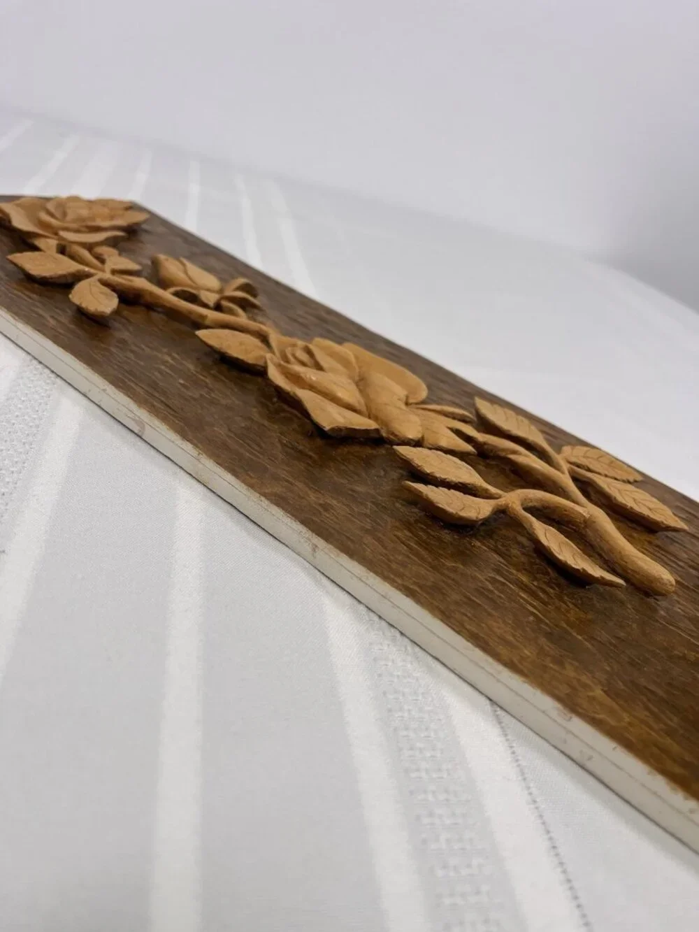 VTG Hand Carved Wood Rose Floral Wall Plaque Folk Mid Century Inspired 3D MCM